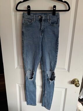 Topshop Light Blue Ripped Knee Skinny Jeans